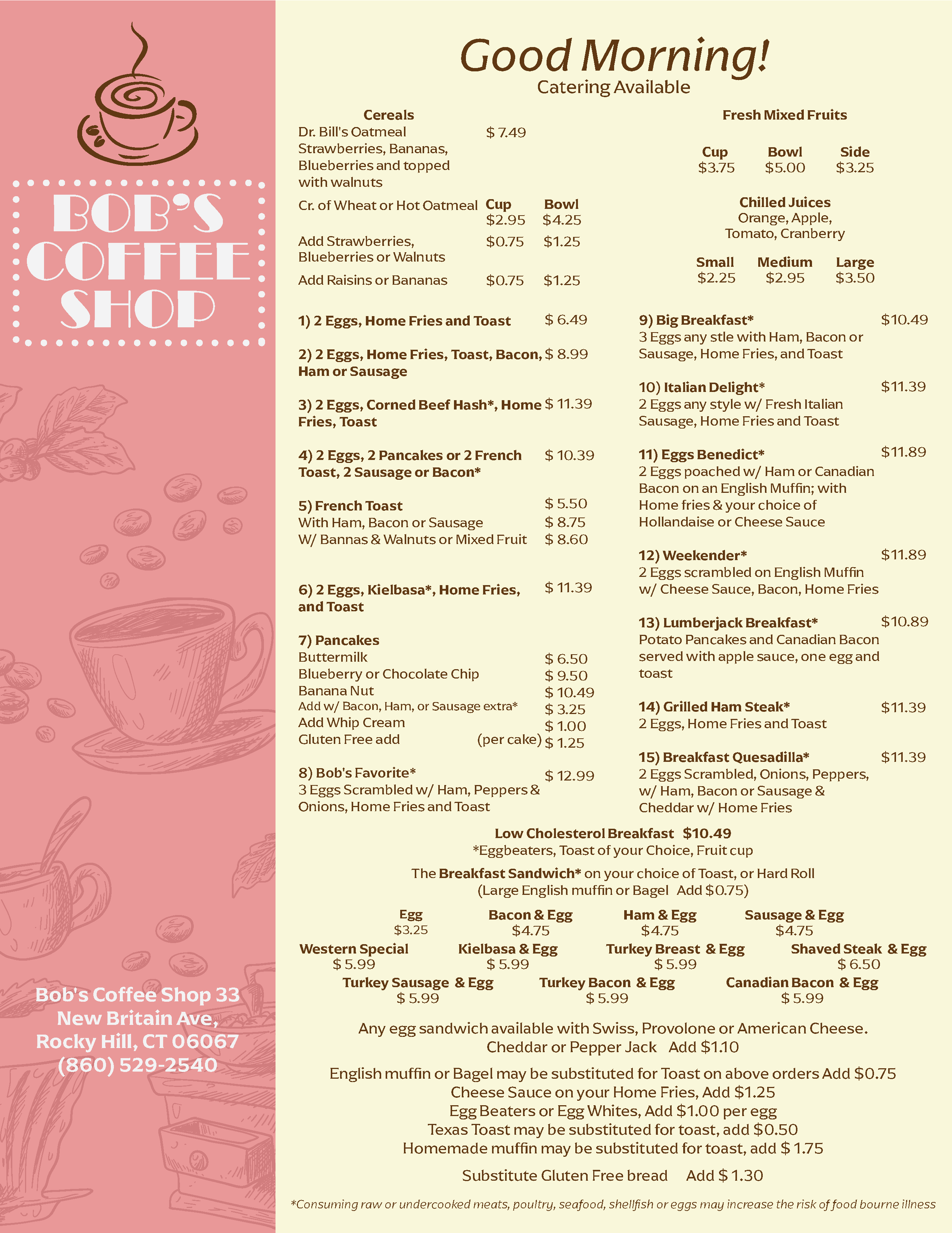 Delicious breakfast at Bob's Coffee Shop in Rocky Hill, CT