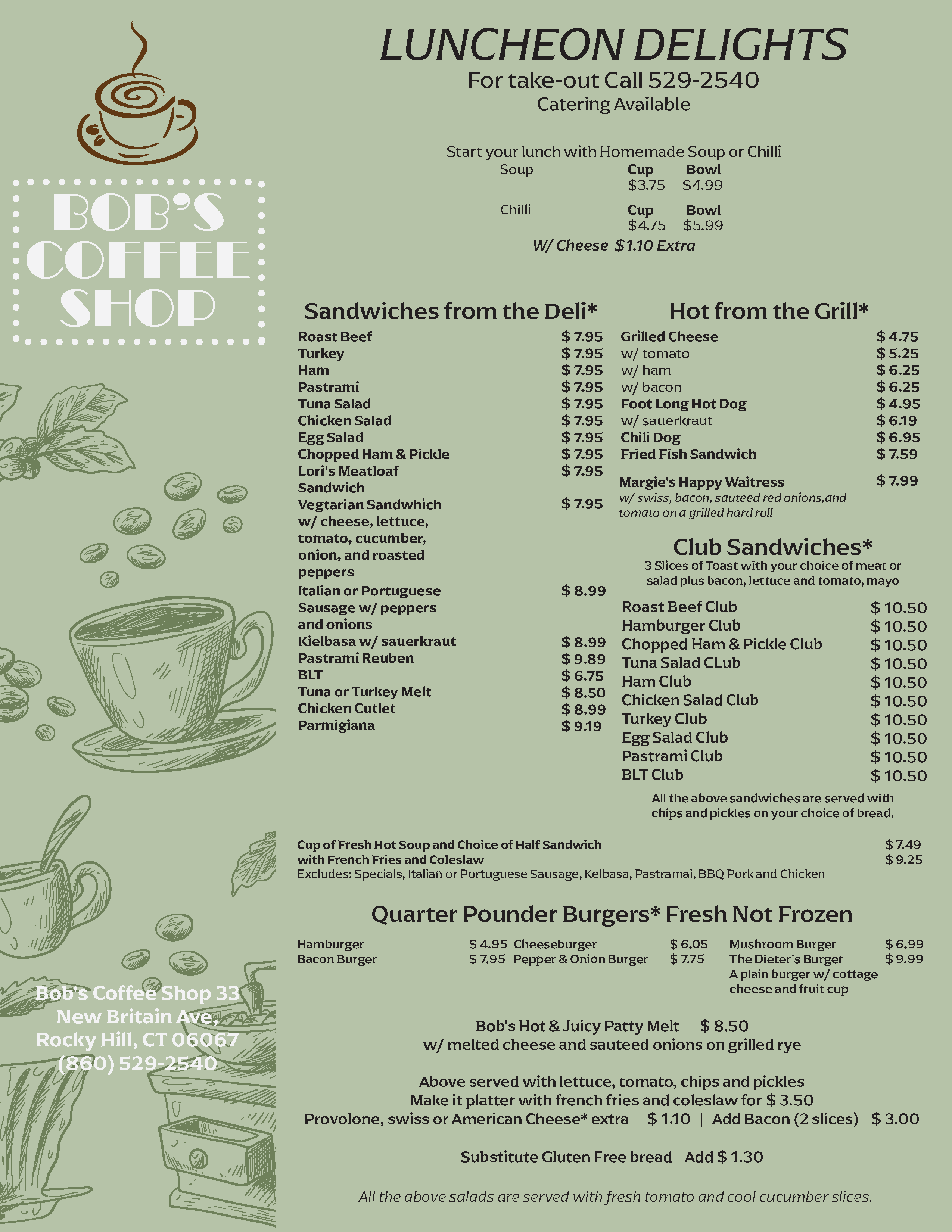 Classic diner lunch special at Bob's Coffee Shop